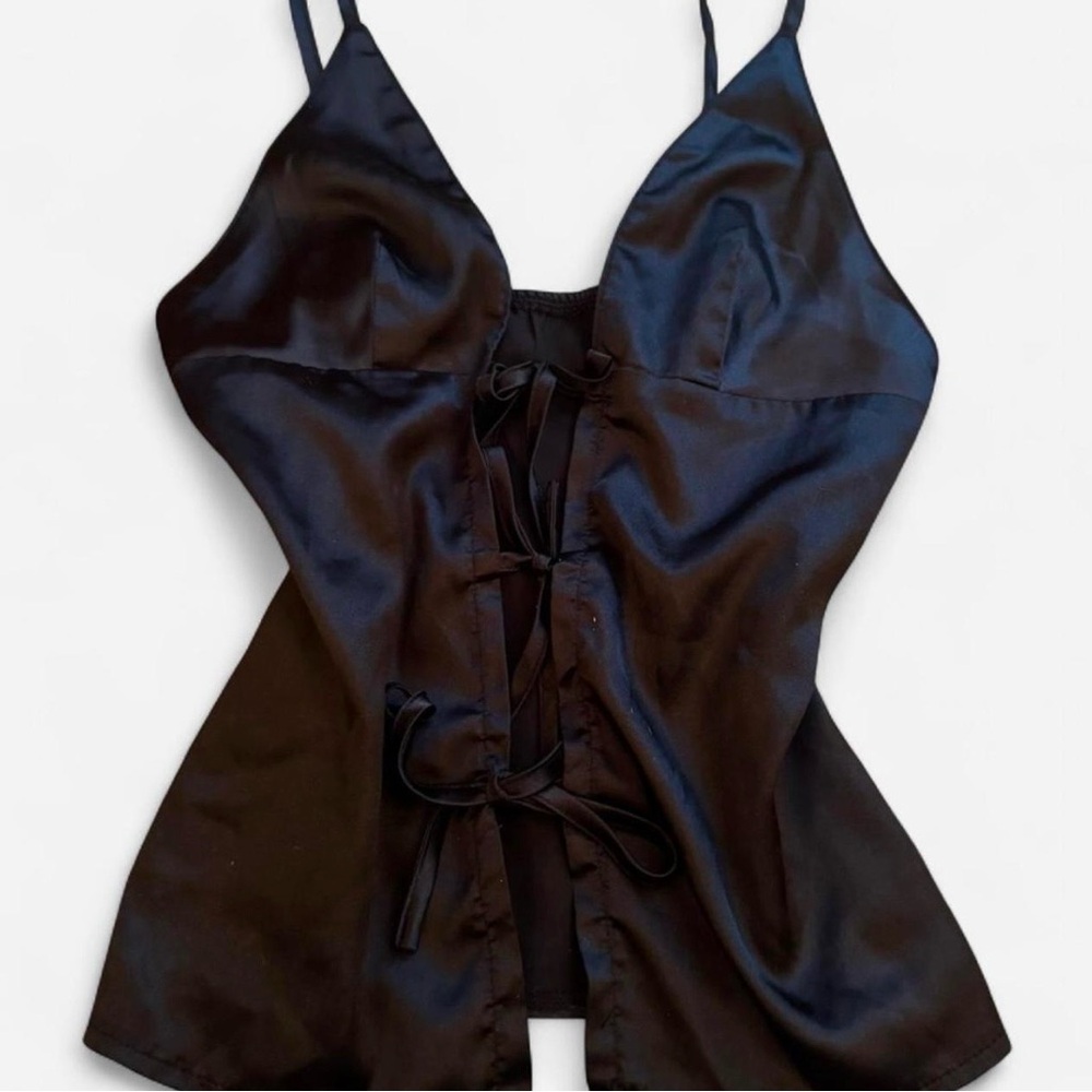 Black Satin Lace-Up Cami Top
